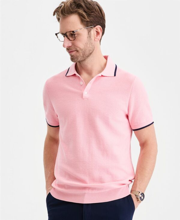 クラブルーム メンズ トップス ポロシャツ Club Roomen's Tipped Polo Shirt Macy's Exclusive Pink Streak ピンク