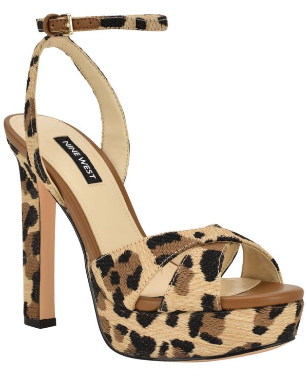 ナインウェスト レディース シューズ サンダル プラットフォーム Nine West Women's Wilda Criss-Cross High Stiletto Platform Sandals Leopard Raffia アニマル