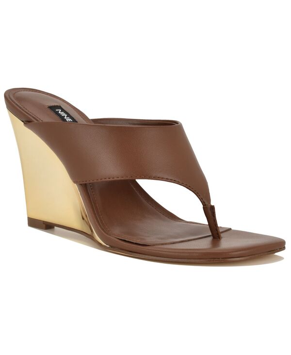 ナインウェスト レディース シューズ スリッポン・ローファー サンダル Nine West Women\u0027s Presa Square Toe Slip-On Wedge Sandals Brown/Gold 赤銅色