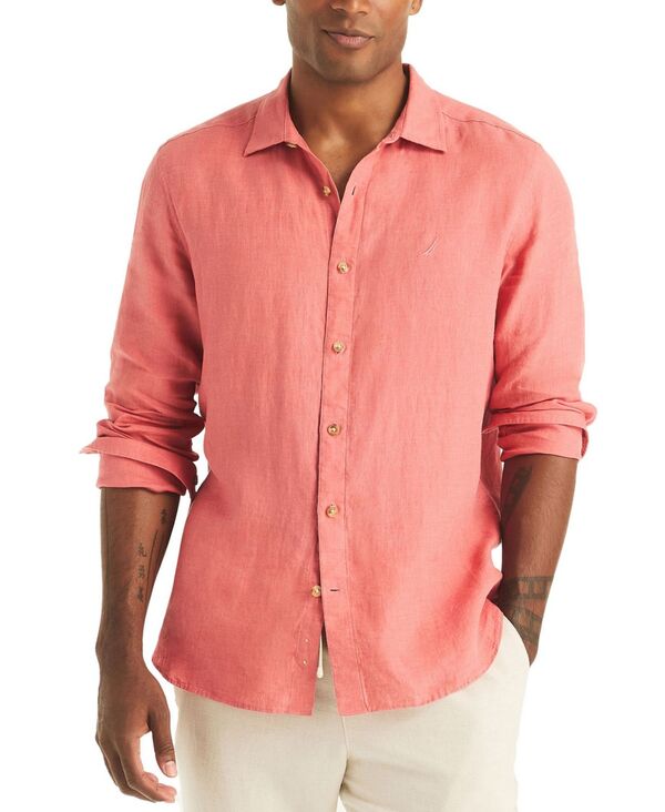 ナウティカ メンズ トップス シャツ リネン 長袖 Nautica Men's Classic-Fit Long-Sleeve Button-Up Solid Linen Shirt Faded Punch