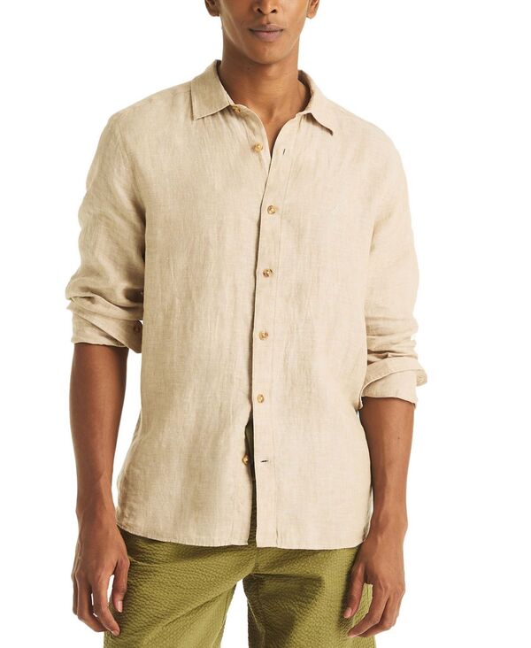 ナウティカ メンズ トップス シャツ リネン 長袖 Nautica Men's Classic-Fit Long-Sleeve Button-Up Solid Linen Shirt Sandy Bar
