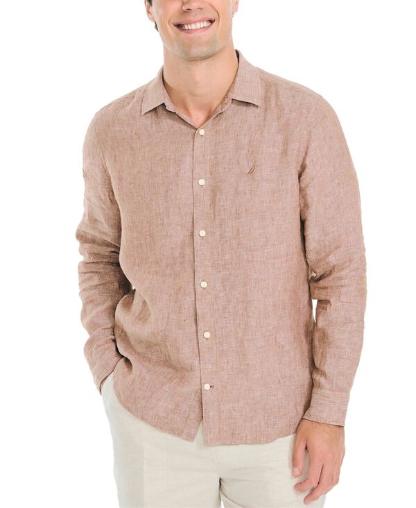 ナウティカ メンズ トップス シャツ リネン 長袖 Nautica Men's Classic-Fit Long-Sleeve Button-Up Solid Linen Shirt Seawater Blue ブルー