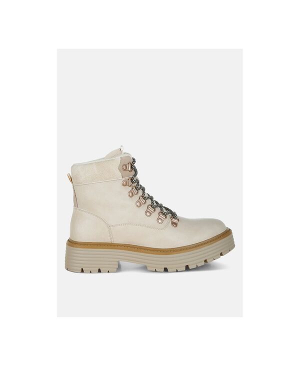 ロンドンラグ レディース シューズ ブーツ・レインブーツ アンクル レース London Rag Womens Boskoff Lace-Up Chunky Warm Ankle Boots Light beige ベージュ｜ReVida 店