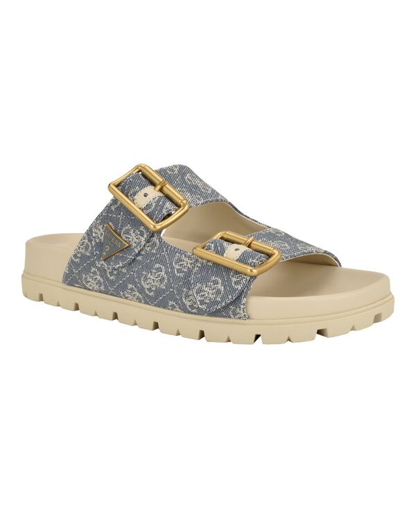ゲス レディース シューズ サンダル GUESS Women\u0027s Fasten Double-Buckle Footbed Sandals Blue/Light Naturalogo 青色 靴-コンフォートサンダル-レディース靴