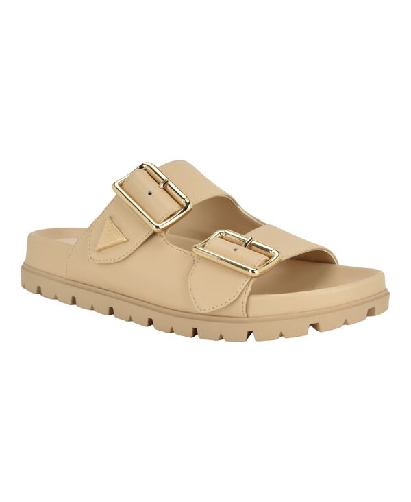 ゲス レディース シューズ サンダル GUESS Women's Fasten Double-Buckle Footbed Sandals Ivory Embellished アイボリー｜ReVida 店