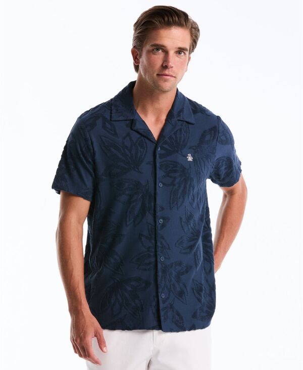 オリジナルペンギン メンズ トップス シャツ フラワー柄 半袖 フラワー Original Penguin Men's Floral Button Front Short-Sleeve Shirt Sargasso Sea