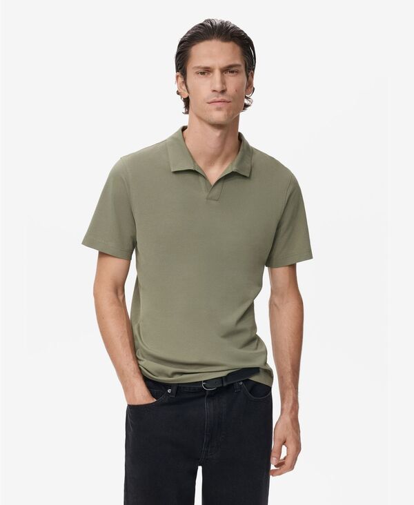 マンゴ メンズ トップス ポロシャツ コットン MANGO Men's Cotton Pique Polo Shirt Dark Green グリーン