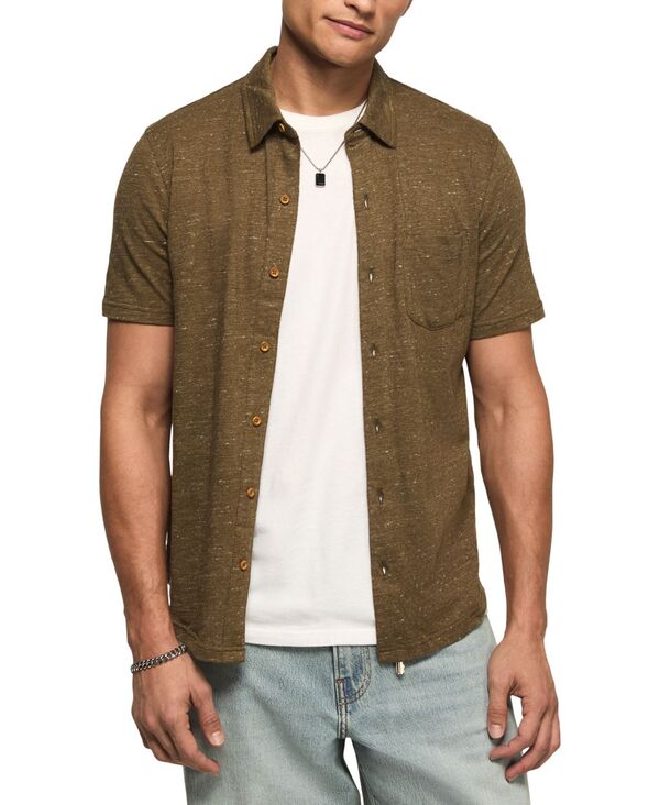 ラッキーブランド メンズ トップス シャツ 半袖 ニット リネン Lucky Brand Men'short-Sleeve Linen Knit Shirt Dark Olive オリーブ