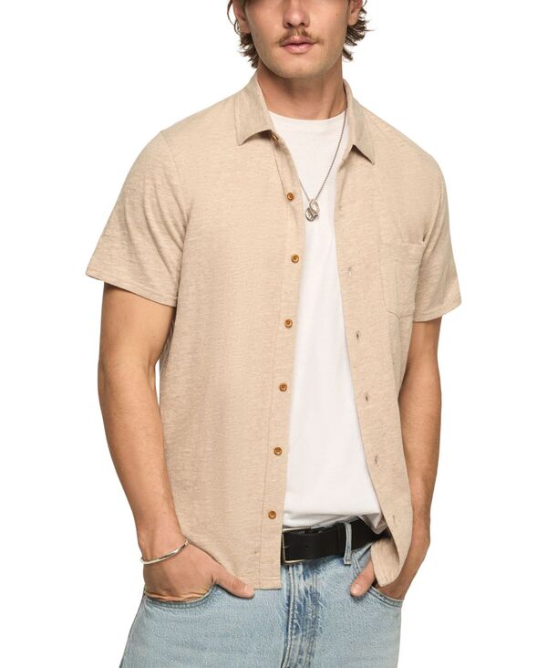 ラッキーブランド メンズ トップス シャツ 半袖 ニット リネン Lucky Brand Men'short-Sleeve Linen Knit Shirt Plaza Taupe トープ
