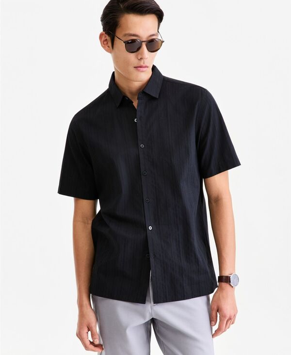 アルファニ メンズ トップス シャツ 半袖 Alfani Men'short-Sleeve Solid Texture Shirt Macy's Exclusive Black ブラック