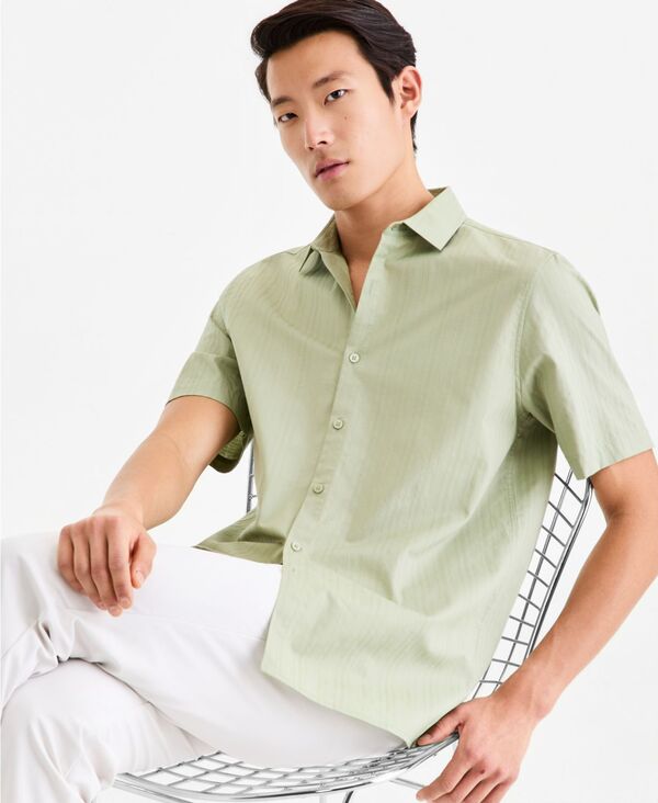 アルファニ メンズ トップス シャツ 半袖 Alfani Men'short-Sleeve Solid Texture Shirt Macy's Exclusive Fig Leaf