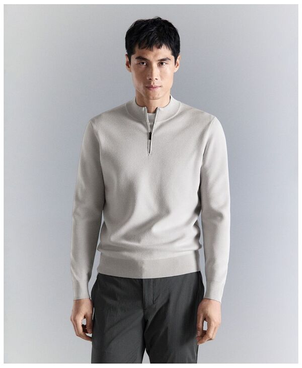 マンゴ メンズ アウター ニット・セーター MANGO Men's Comfort Stretch Zip-Up Sweater Ice Gray グレー