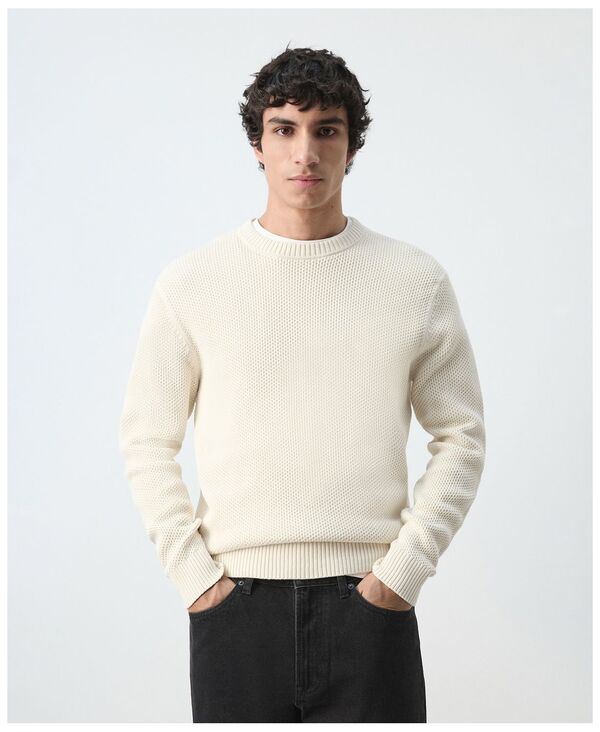 マンゴ メンズ アウター 編み物・スウェーター MANGO Men\u0027s Medium-Knit Microstructure Sweater Ecru エクリュ