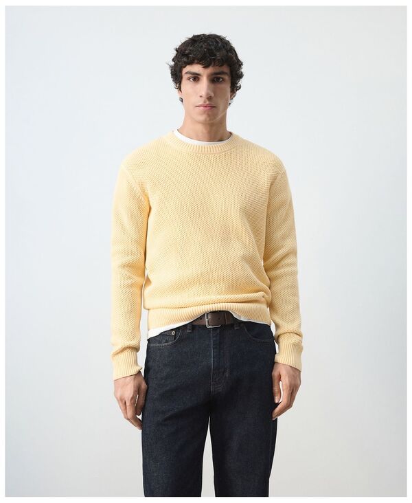 マンゴ メンズ アウター ニット・セーター MANGO Men's Medium-Knit Microstructure Sweater Pastel Yellow イエロー