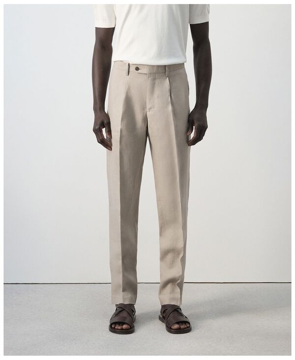 マンゴ メンズ ボトムス カジュアルパンツ リネン MANGO Men's Amalfi Linen Slim-Fit Suit Pants Beige ベージュ
