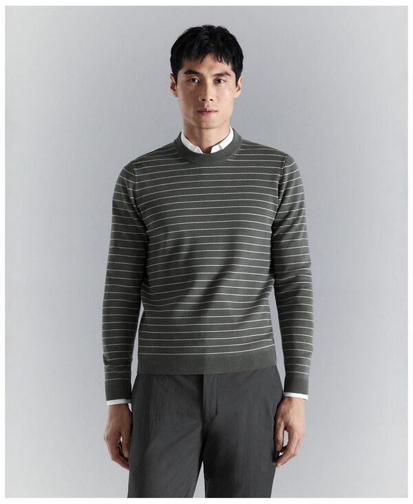 マンゴ メンズ アウター 編み物・スウェーター MANGO Men\u0027s Comfort Stretch Striped Sweater Dark Gray 薄墨色