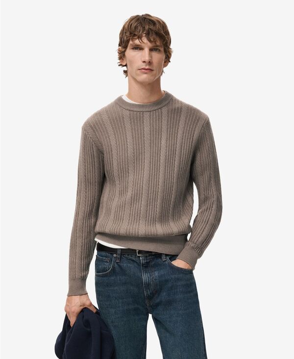 マンゴ メンズ アウター 編み物・プルオーバー MANGO Men\u0027structured Knitted Sweater Mink Grey 薄墨色