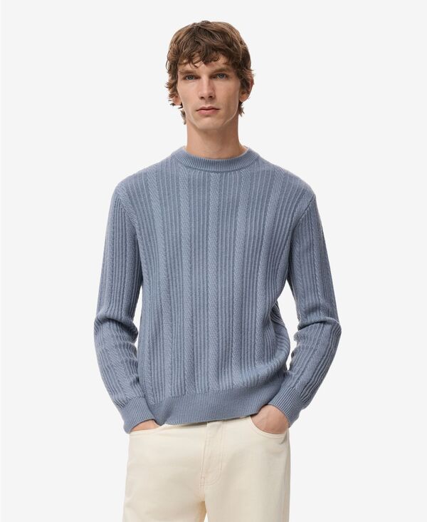 マンゴ メンズ アウター ニット・セーター MANGO Mentructured Knitted Sweater Prussian Blue ブルー