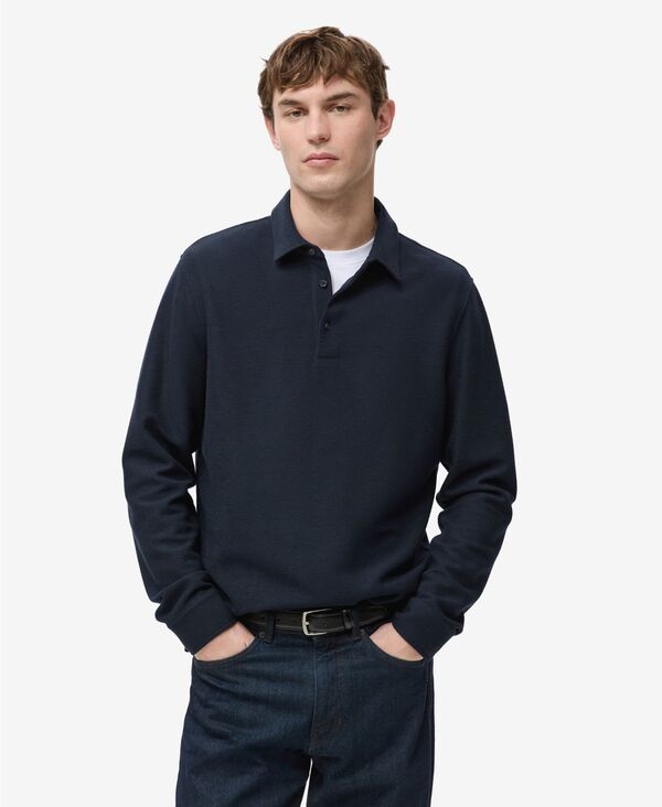 マンゴ メンズ アウター ニット・セーター ポロシャツ MANGO Men's Knitted Structured Polo Sweater Navy ネイビー｜ReVida 店