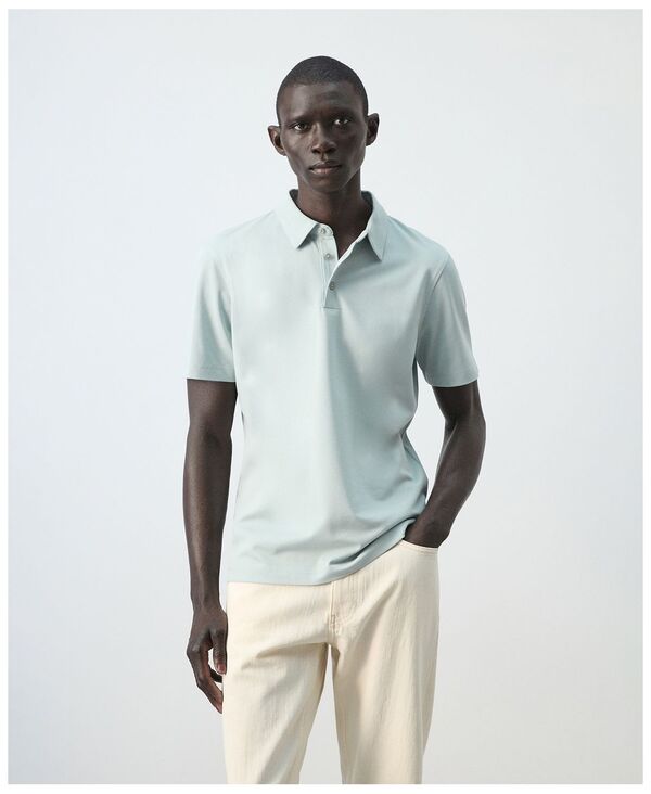 マンゴ メンズ トップス ポロシャツ スリムフィット MANGO Men'slim Fit Pique Polo Shirt Aqua Green アクア
