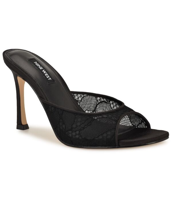 ナインウェスト レディース シューズ サンダル スピード競技 Nine West Women\u0027s Kiscop Lace Slip-On Stiletto Sandals Black Lace/Satin 黒いこと サンダル-レディース靴