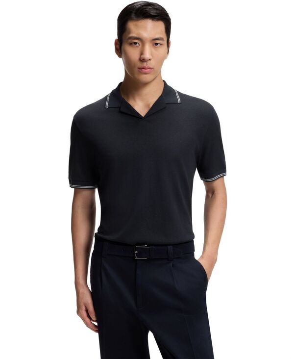 ヒューゴボス メンズ トップス ポロシャツ コットン リネン Hugo Boss Men's Cotton-Linen Johnny Collar Polo Shirt Dark Blue ブルー