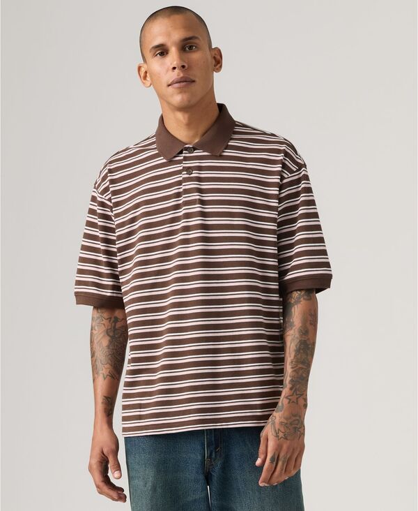リーバイス メンズ トップス ポロシャツ Levi's Men's Boxy Striped Collared Polo Shirt Chocolate Martini チョコレート