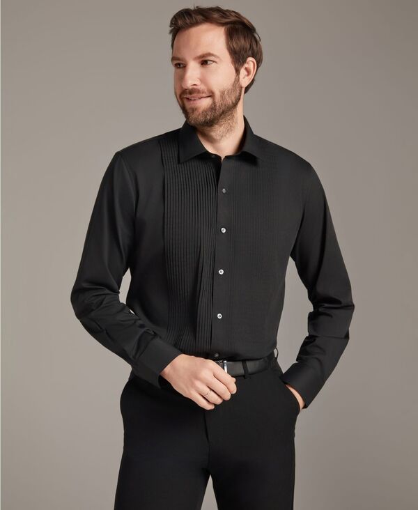 アルファニ メンズ トップス プルオーバー か細い嵌まる 筋目 Alfani Men\u0027slim Fit Pleatedresshirt Macy\u0027s Exclusive Black 黒いこと