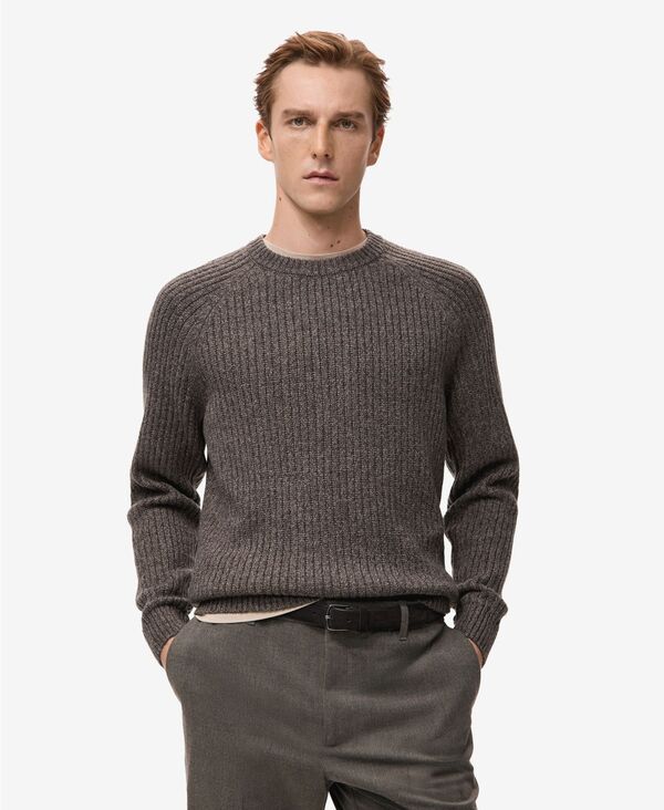 マンゴ メンズ アウター ニット・セーター ウール MANGO Men's Wool-Blend Rib-Knit Sweater Chocolate チョコレート