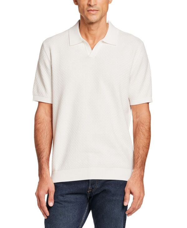 ウェザープルーフ メンズ アウター 編み物・プルオーバー スポーツシャツ 半袖 綿織物 Weatherproof Vintage Men\u0027short-Sleeve Weave Johnny Collar 100% Cotton Polo Sweater Ecru エクリュ トップス-メンズファッション