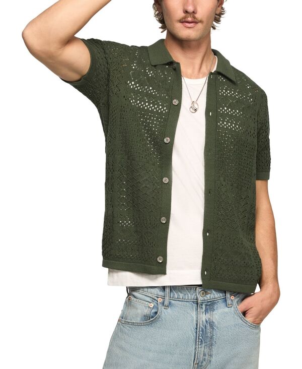 ラッキーブランド メンズ アウター ニット・セーター ダウン Lucky Brand Men's Crotchet Button-Down Sweater Cilantro
