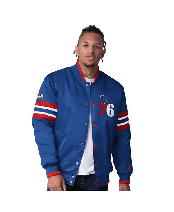 スターター メンズ アウター ジャケット・ブルゾン サテン Starter Men's Royal Philadelphia 76erscout Varsity Satin Full-Snap Jacket Royal Red レッド