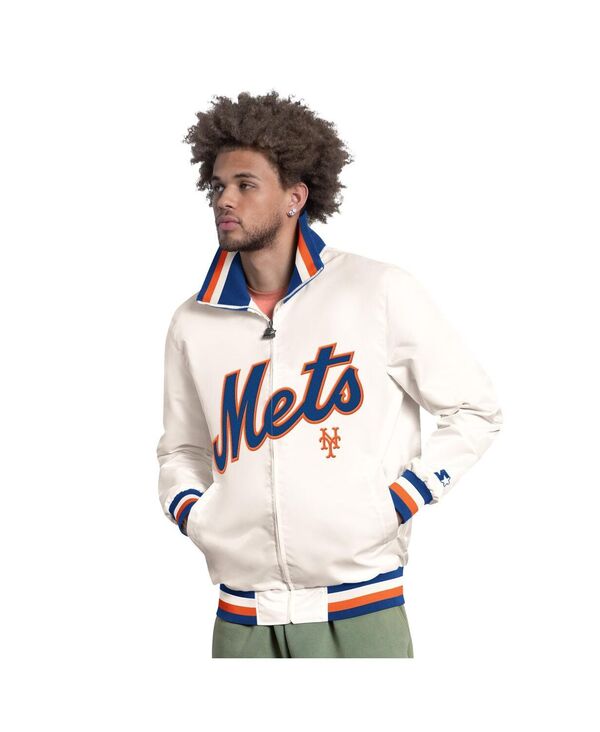 クランク メンズ アウター 上衣・上衣 鳥打ち帽 ロゴタイプ Starter Men\u0027s White New York Mets The Captain Cooperstown Logo Full-Zip Varsity Jacket White Royal 白いこと