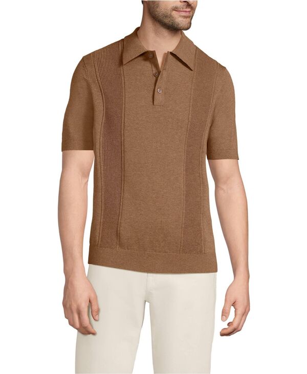 ランズエンド メンズ アウター ニット・セーター ボタンダウン ポロシャツ ダウン Lands' End Men'short Sleevertical Ributton Down Sweater Polo Soft camel brown heather ヘザー