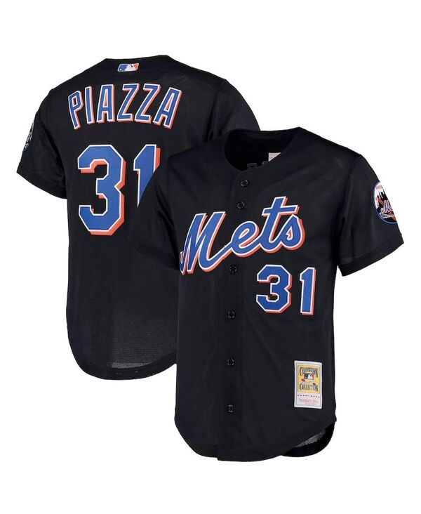 ミッチェル&ネス メンズ トップス シャツ メッシュ トール ジャージー Mitchell & Ness Men's Mike Piazza Black New York Mets Big and Tall Cooperstown Collection Mesh Button-Up Jersey Black ブラック