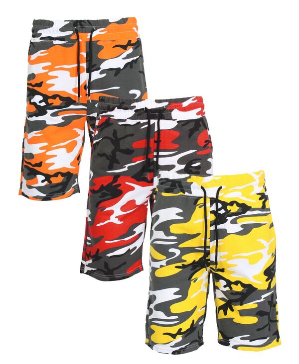 ギャラクシーバイハルビック メンズ ボトムス ハーフパンツ・ショーツ プリント パイル ショートパンツ Galaxy By Harvic Men's Camo Printed French Terry Shorts Pack of 3 Orange Camo-Yellow Camo-Red Camo レッド