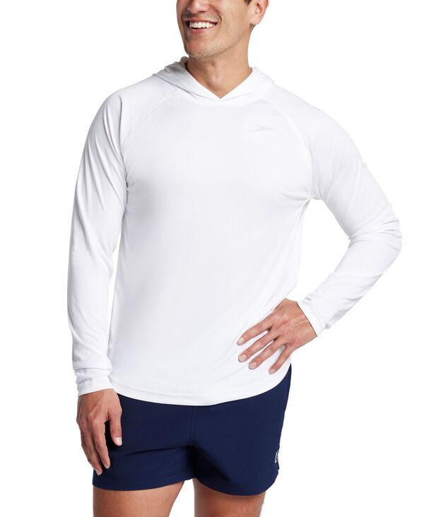 スピード メンズ トップス シャツ Speedo Men's Baybreeze Long Sleeve Hooded Performance Swim Shirt Bright White ホワイト