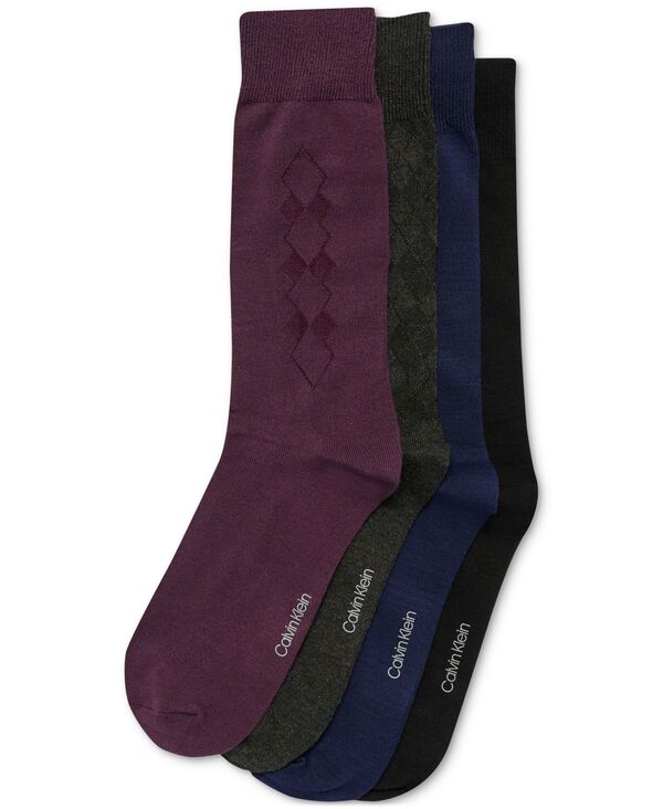 カルバンクライン メンズ アンダーウェア 靴下 Calvin Klein Men's Crew Dressocks 4-Pack Purple/Gray/Blue/Black ブラック