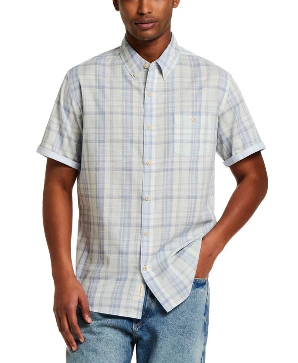 ウェザープルーフ メンズ トップス プルオーバー 名取り草落ちこむ 半袖 落ちこむ Weatherproof Vintage Men\u0027short-Sleeve Button Down Plaid Shirt Sterling blue 青色