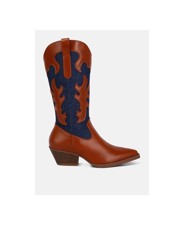ロンドンラグ レディース シューズ ブーツ・レインブーツ パッチワーク レザー フェイクレザー London Rag Womens Fallon Faux Leather Patchwork Cowboy Boots Medium blue ブルー