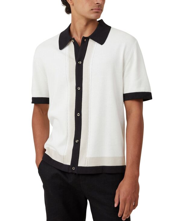 コットンオン メンズ トップス シャツ COTTON Men's Pablo Short Sleeve Shirt Off white Cable Border オフホワイト|ReVida 店