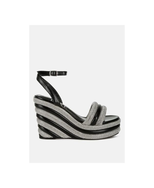 ロンドンラグ レディース シューズ サンダル London Rag Womens My Bliss Rhinestone Studded Wedge Sandals Black ブラック