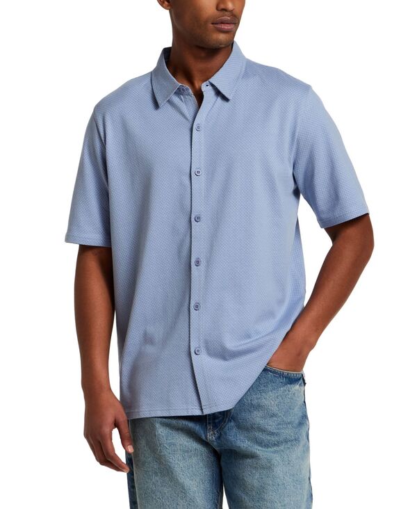 ウェザープルーフ メンズ トップス シャツ ボタンダウン 半袖 コットン ダウン ニット Weatherproof Vintage Men's Cotton Twill Short-Sleeve Button Down Knit Shirt Infinity Blue ブルー｜ReVida 店