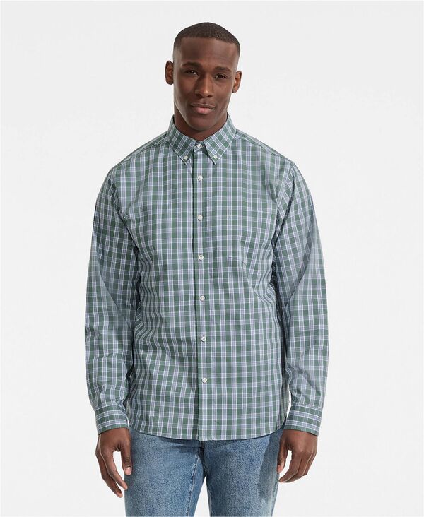ランズエンド メンズ トップス シャツ Lands' End Men's Long Sleeve Travel Kit Shirt Eucalyptus/white plaid ホワイト