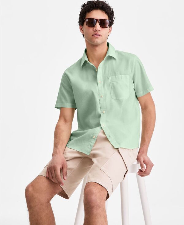 サンストーン メンズ トップス シャツ リネン Sun + Stone Men's Garment Dyed Linen Blend Hero Shirt Macy's Exclusive Buttermint