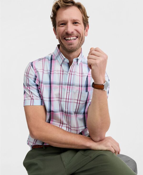 クラブルーム メンズ トップス シャツ 半袖 Club Roomen's Ian Plaid Poplin Short-Sleeve Shirt Macy's Exclusive Crystalline Blu チェック 9,734円