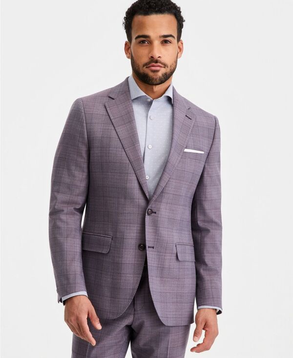 テッドベーカー メンズ アウター ジャケット・ブルゾン Ted Baker Men's Modern-Fit Purple Plaid Suit Separates Jacket Purple パープル