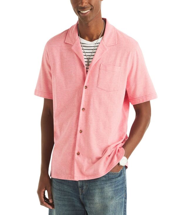 ナウティカ メンズ トップス シャツ 半袖 Nautica Men'short-Sleeve Pique Button-Front Shirt Dreamy Coral コーラル|ReVida 店