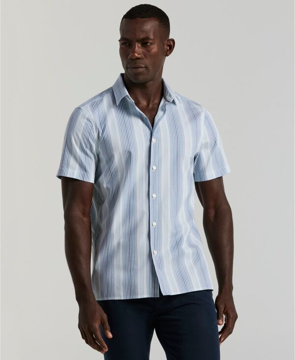 ペリーエリス メンズ トップス シャツ 半袖 Perry Ellis Men's Variegated Stripe Short-Sleeve Shirt Heritage Blue ブルー｜ReVida 店