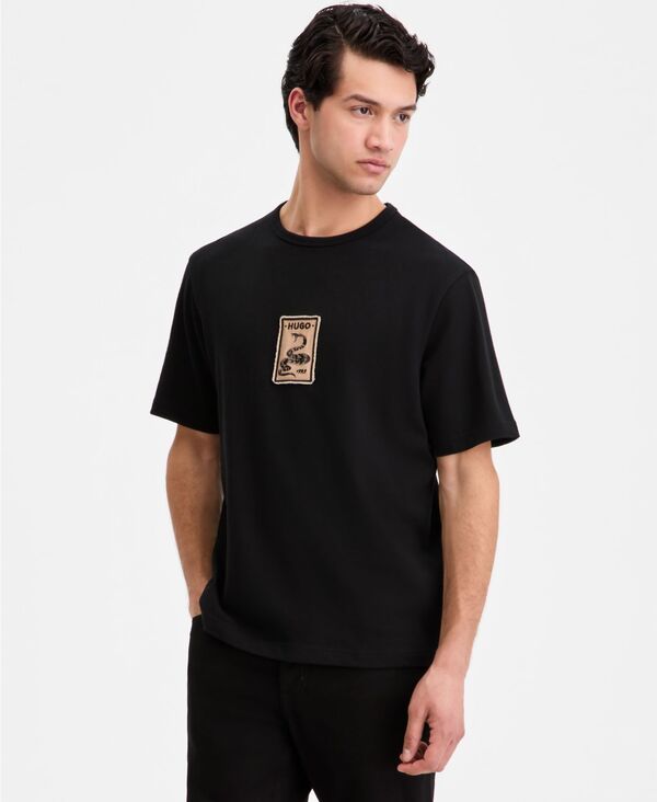 ヒューゴボス メンズ トップス Tシャツ クルーネック コットン ロゴ グラフィック Hugo Boss Men's Cotton Logo Graphicrewneck T-Shirt black ブラック｜ReVida 店